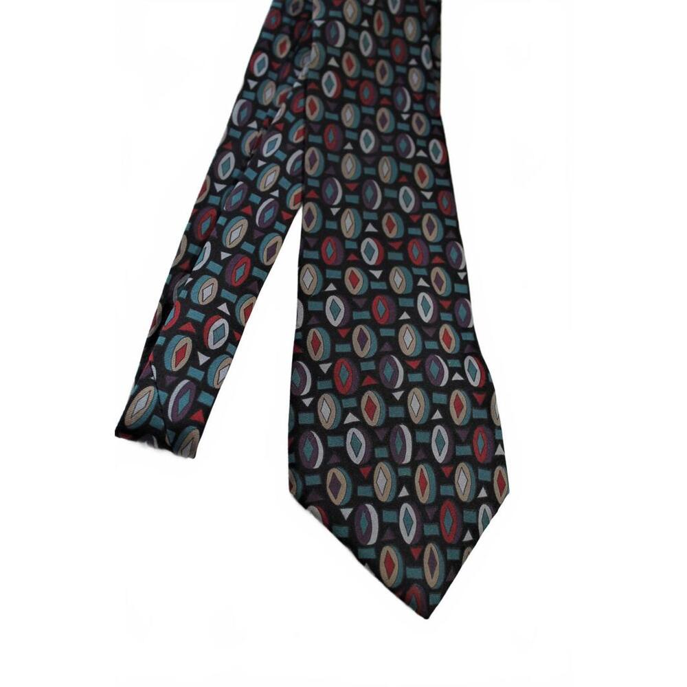 Vintage George Machado for Zylos Italian Silk Necktie, Dark Geometric, 4 X 58